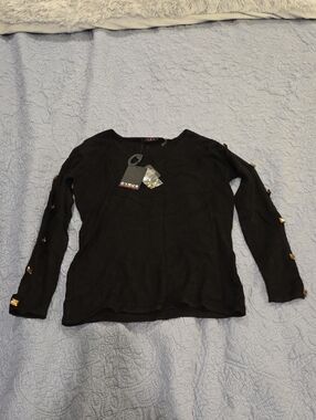 Cyrus Black V-Neck Sweater with Gold Button Detail Size M, New With Tags!